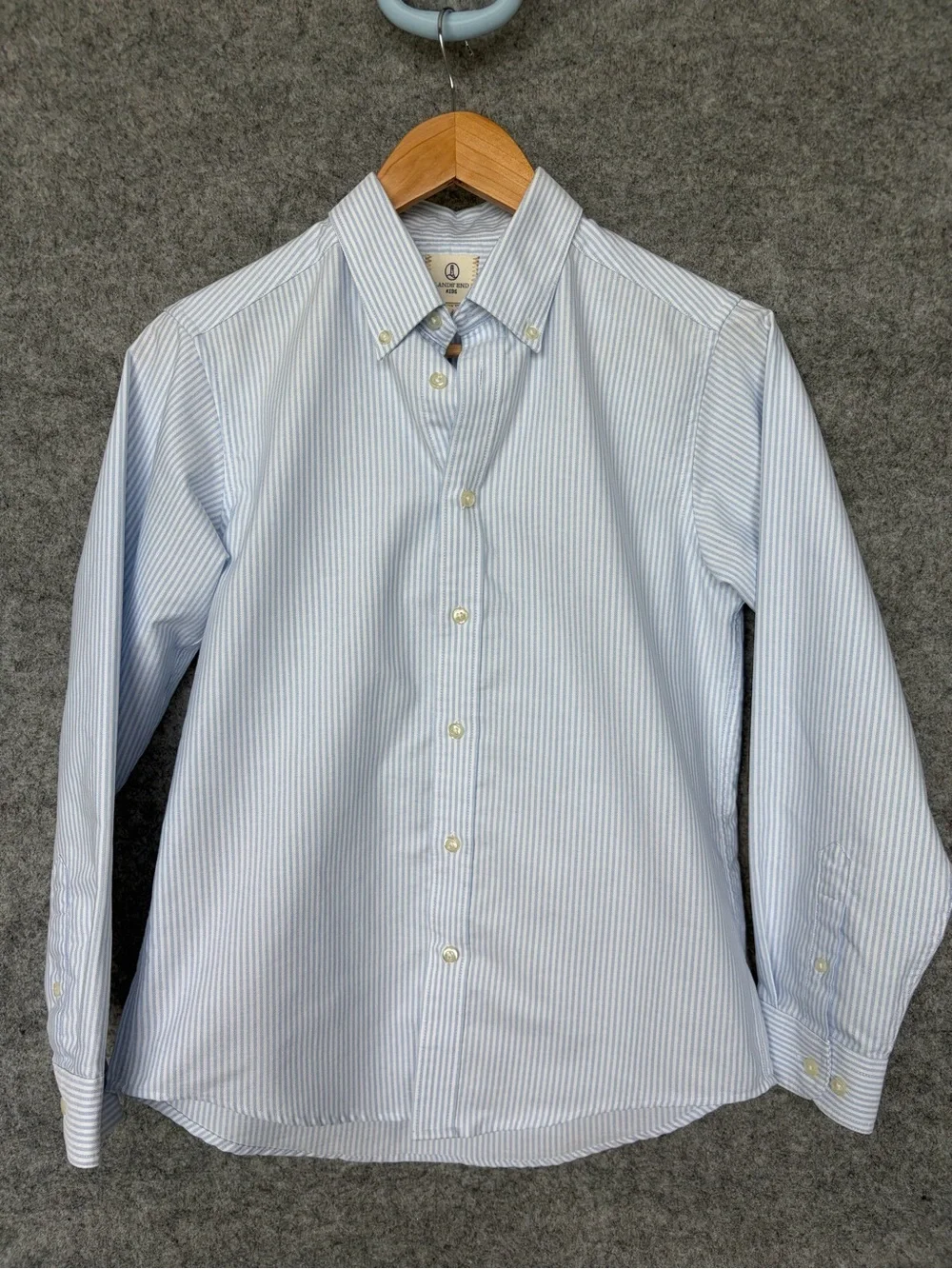 Lands' End Boys Light Blue & White Striped Button-Down Shirt